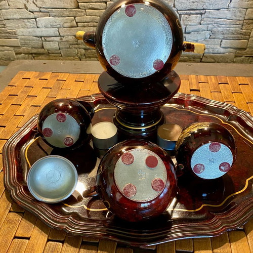 Vintage tea party set used, tin, hand-painted, Holland