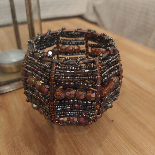 Candle Holder for Tealight with Metal Frame and Purple Beads like new