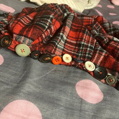 Plaid button hat handmade, red
