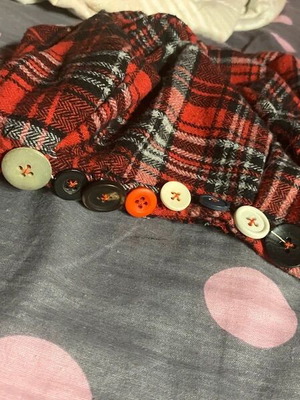 Plaid button hat handmade, red