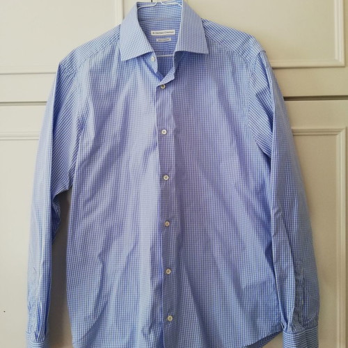 Oxford Company men's shirt used, checkered white-blue, size 41