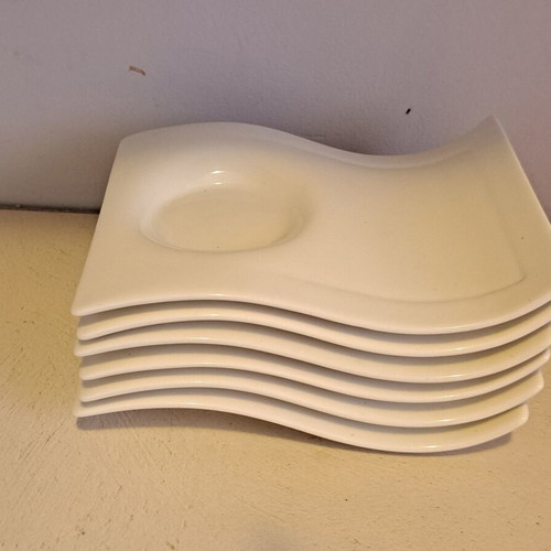 Villeroy & Boch NewWave ceramic plate set of 6, asymmetrical wavy shape