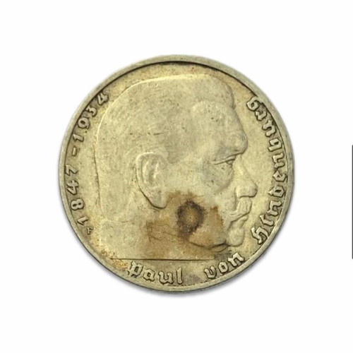Germany 2 Mark 1937 F S8 coin used, silver 8 g
