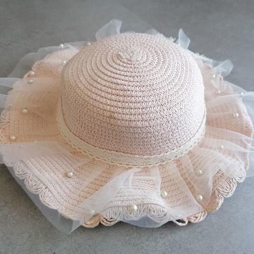 Children's hat like new with beads beige size 52