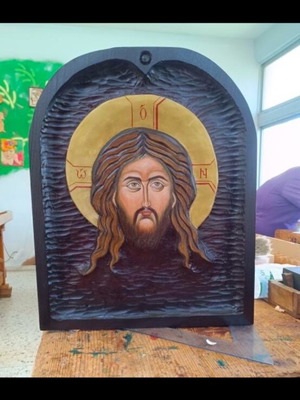 Carved religious icon new, wood
