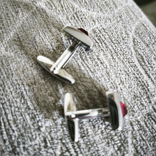 Men's steel vintage cufflinks like new, red and silver