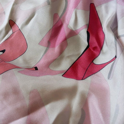 Rochas silk scarf like new, white and pink, 87x87 cm