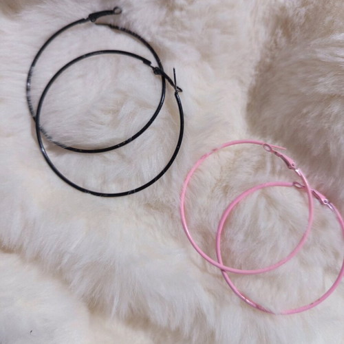 Hoop earrings like new, black and pink, set of two