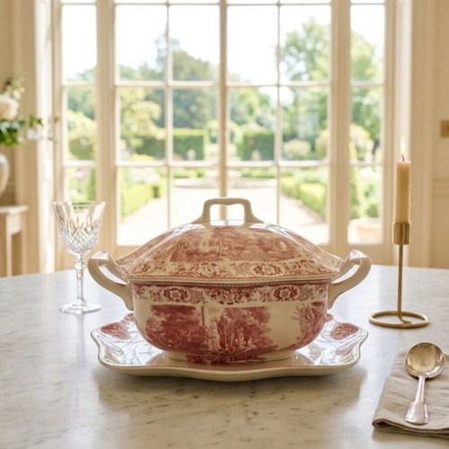 Royal Crown Kent Ltd Red Landscape porcelain soup tureen set with tray