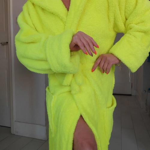 Long fleece robe new, size 4 fits M-L-XL, bright yellow-green