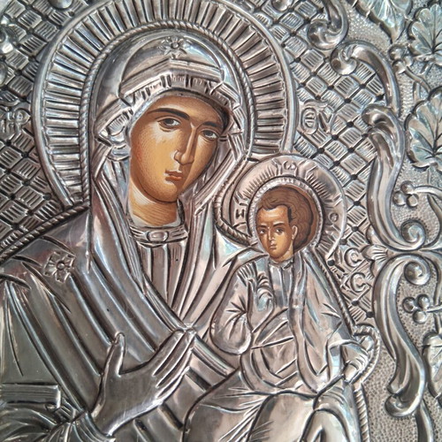 Silver icon of Panagia 950, like new, 16×13.5cm