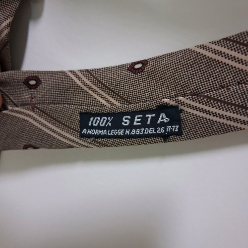 Men's tie used 100% silk Mares brown beige with stripes