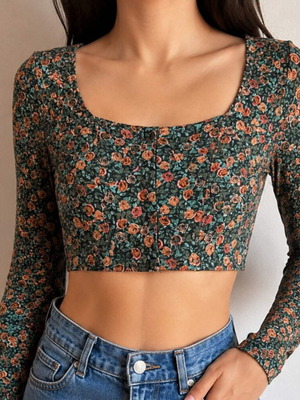 Zara floral long-sleeve crop top corset XS like new
