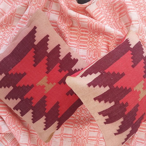Set for rustic decoration with wool throw and woven cushion covers refurbished