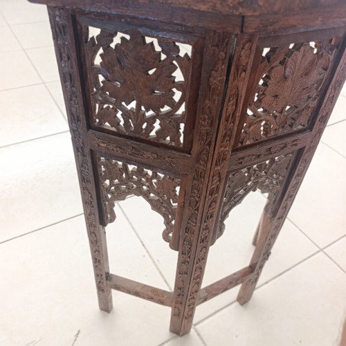 Antique Anglo-Indian Corner Table with Hand-Carved Inlay Decoration