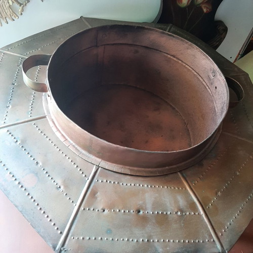 Ottoman copper brazier used, traditional handcrafted mangal