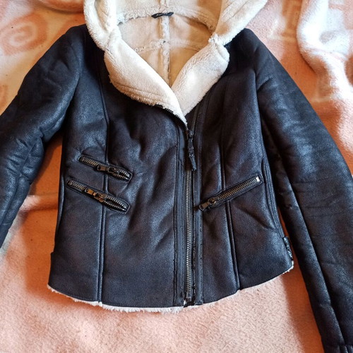 Trafaluc leather jacket used, with sheepskin lining, size S
