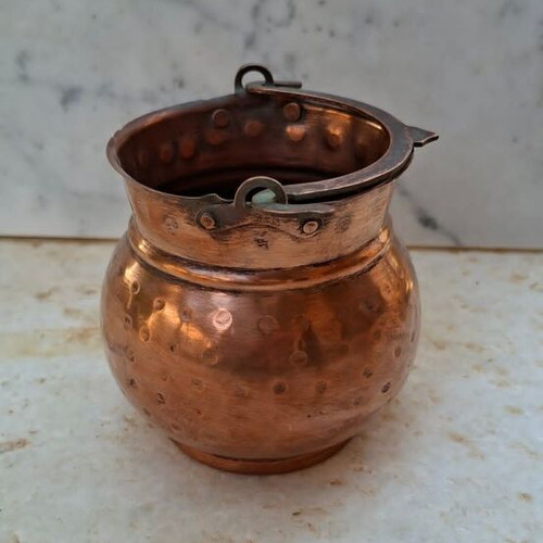Copper vessel with handle used, curved c.1950