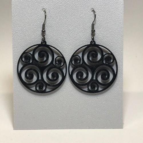 Black Spiral Circles earrings new, black 3D printed