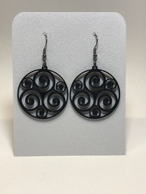 Σκουλαρίκια Black Spiral Circles καινούργια, μαύρα 3D printed