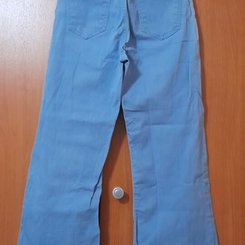 Terranova women's high-waisted blue jeans used, flare with frayed hem