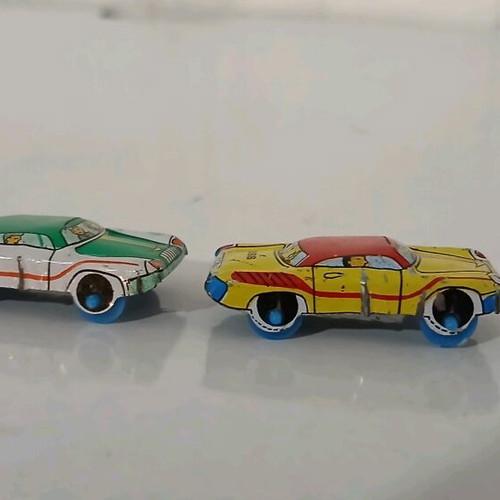 Tin toy lithographed cars used, pack of 2, 1960s