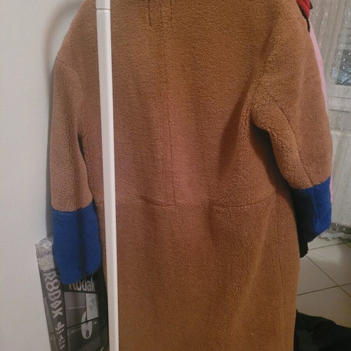 Doca teddy coat used, blue and brown, size S