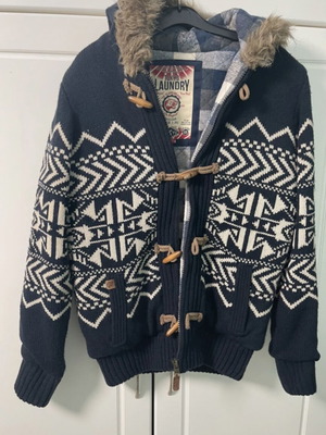 Tokyo Laundry men's winter cardigan coat, size S, blue and white