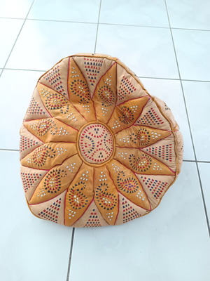 Moroccan pouf 1970 new, leather with handmade embroidery