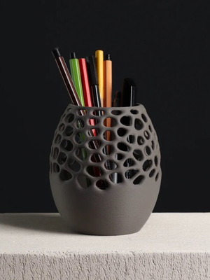 3D Printed Pencil Holder with Modern Organic Pattern, New