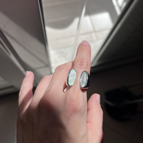 Steel ring with Mother of Pearl, statement design