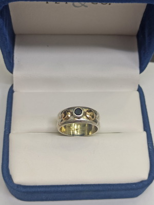 Δαχτυλίδι 925 με χρυσές λεπτομέρειες 14Κ και zircon μεταχειρισμένο