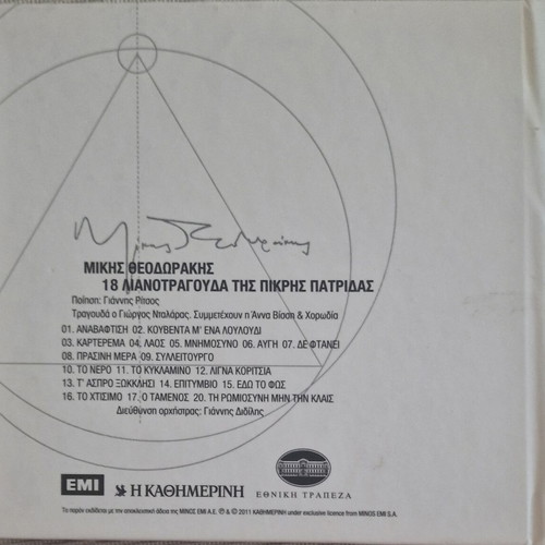 Mikis Theodorakis 18 Lianotragouda tis Pikris Patridas CD