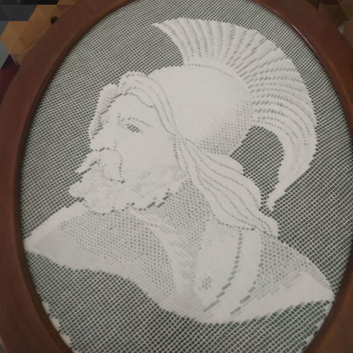Knitted frame used, dimensions 45x35 cm
