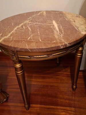Wooden coffee table with marble like new, matte gold finish