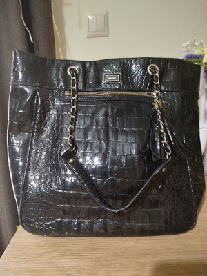 Nine West large black leather shoulder bag like new