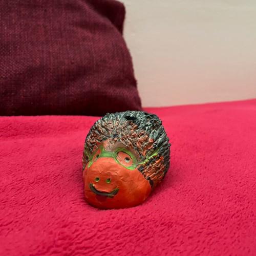 Handmade hedgehog pencil holder used