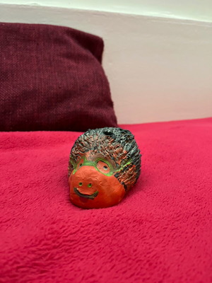 Handmade hedgehog pencil holder used