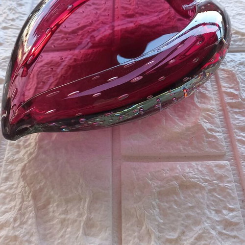 Murano decorative bowl handmade, crimson bullicante glass