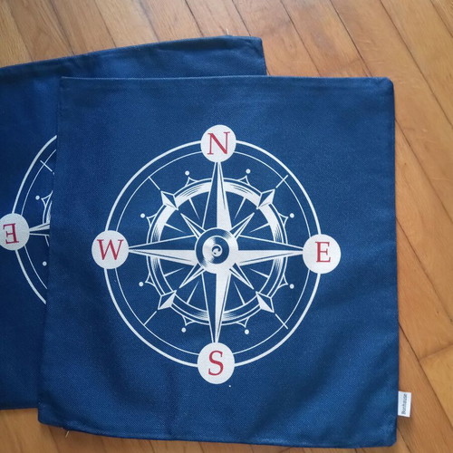Set of two navy pillow covers with nautical theme and zipper