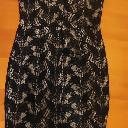 Mini dress with black lace and beige lining like new