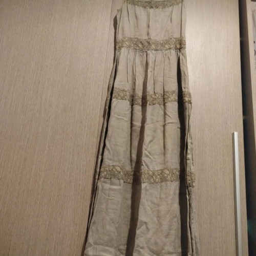 Linen khaki long dress S/M like new