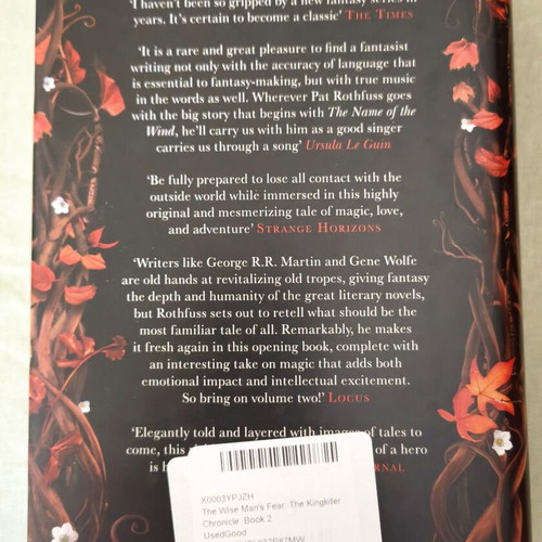The Wise Man's Fear by Patrick Rothfuss hardcover book like new, English