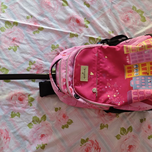 Hallmark Town school trolley bag with bottle holder fuchsia