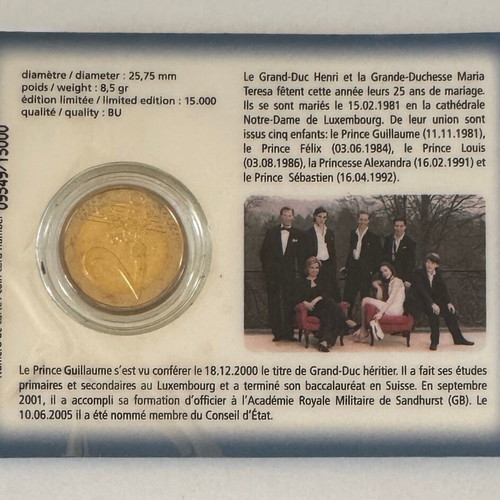 Luxembourg 2 Euro 2006 Guillaume 25th Anniversary Coincard BU
