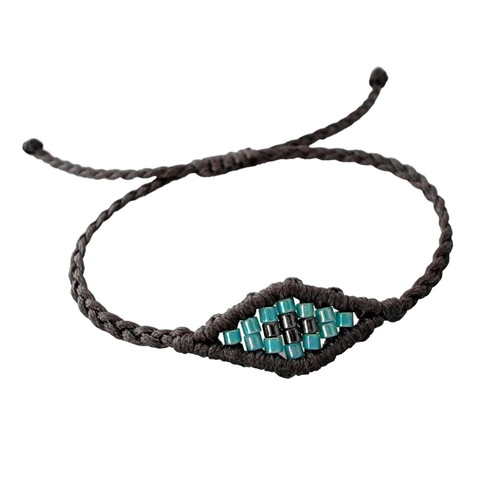 Handmade eye bracelet with Miyuki beads, new, gray-turquoise