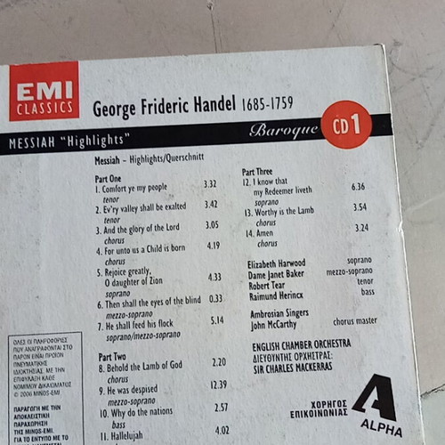 Handel Messiah Highlights CD like new