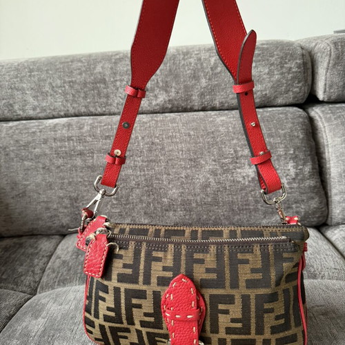 Fendi Zucca Two-Part Vintage Crossbody Bag, brown and red