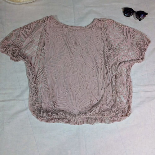 Pink summer blouse one size like new with transparent layered design
