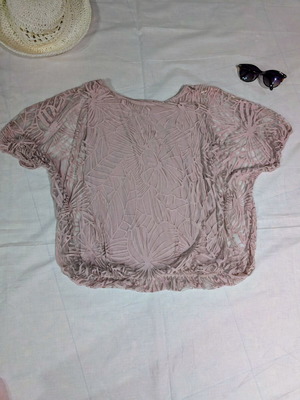 Pink summer blouse one size like new with transparent layered design